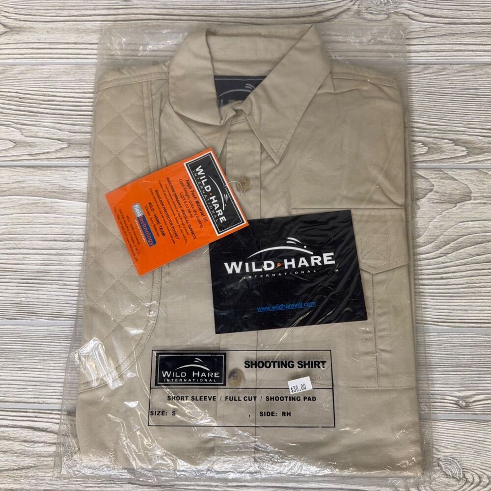 Wild Hare Shooting Shirt SS Button Front Tan Men's Small Padded Shoulder RH NEW